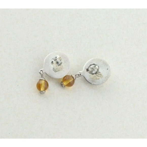 Sterling Silver Button Earrings with Yellow Glass Bead Dangle Drop Earrings - Picture 7 of 7